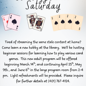 Flyer advertising Strategy game Saturdays at the library starting on March 14.