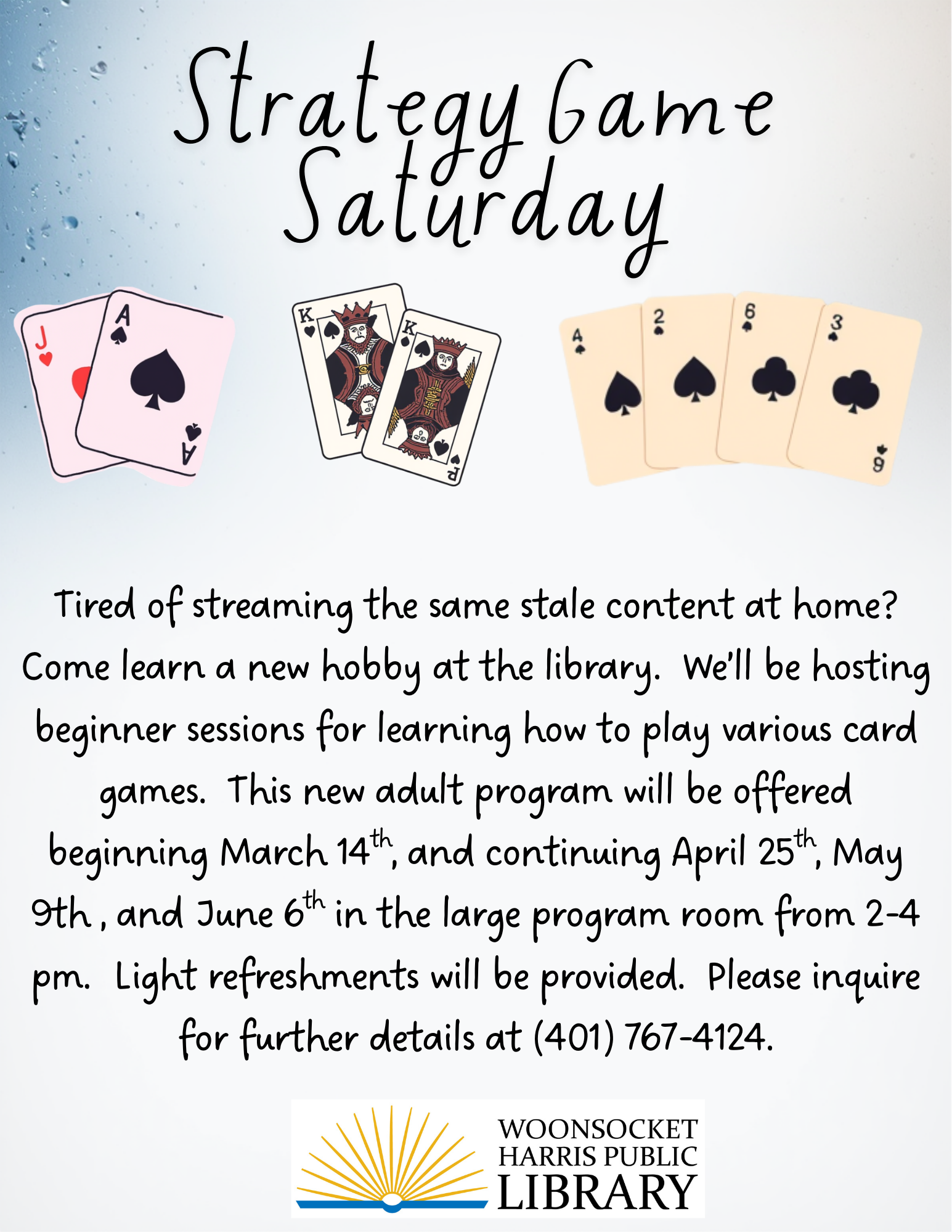 Flyer advertising Strategy game Saturdays at the library starting on March 14.