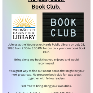 Flyer advertising the July 2026 Adult book club on Thursday, July 23.