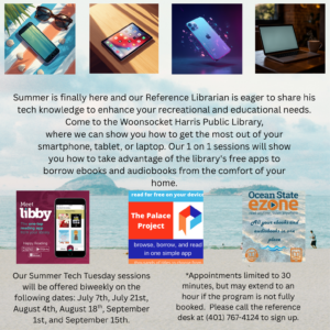 Flyer advertising the Summer 2026 Tech Tuesday sessions at the library.