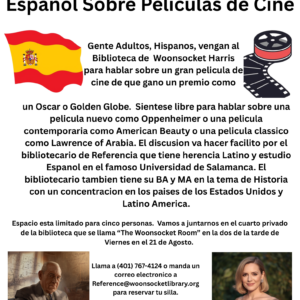 Club de Conversacion en Espanol Sobre Peliculas de Cine flyer.