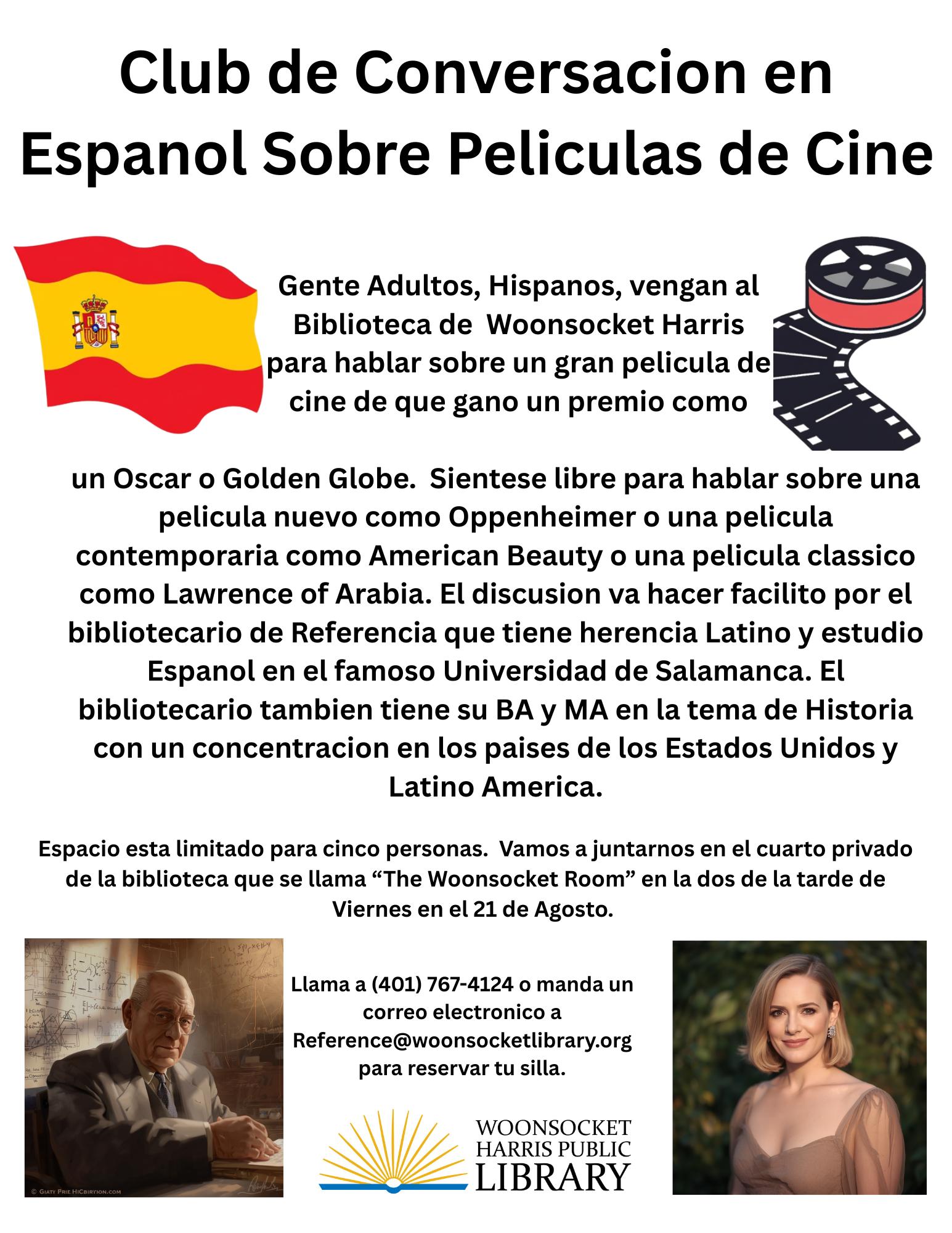 Club de Conversacion en Espanol Sobre Peliculas de Cine flyer.